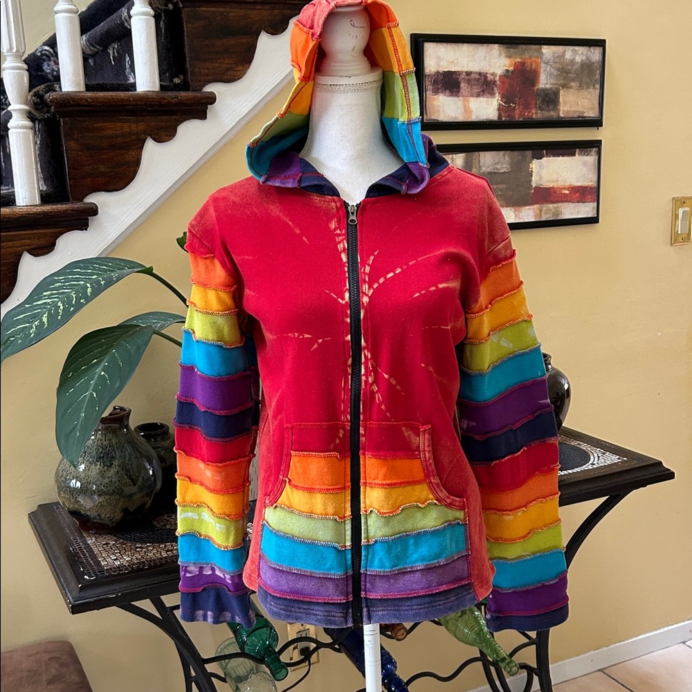 Windhorse Multicolor Patchwork Hoodie Zip Handcra… - image 4